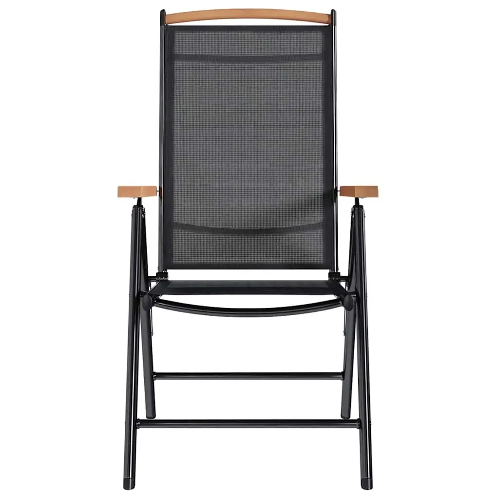 Folding Garden Chairs Set Powder-coated Aluminium 4 Piece Adjustable Textilene Black