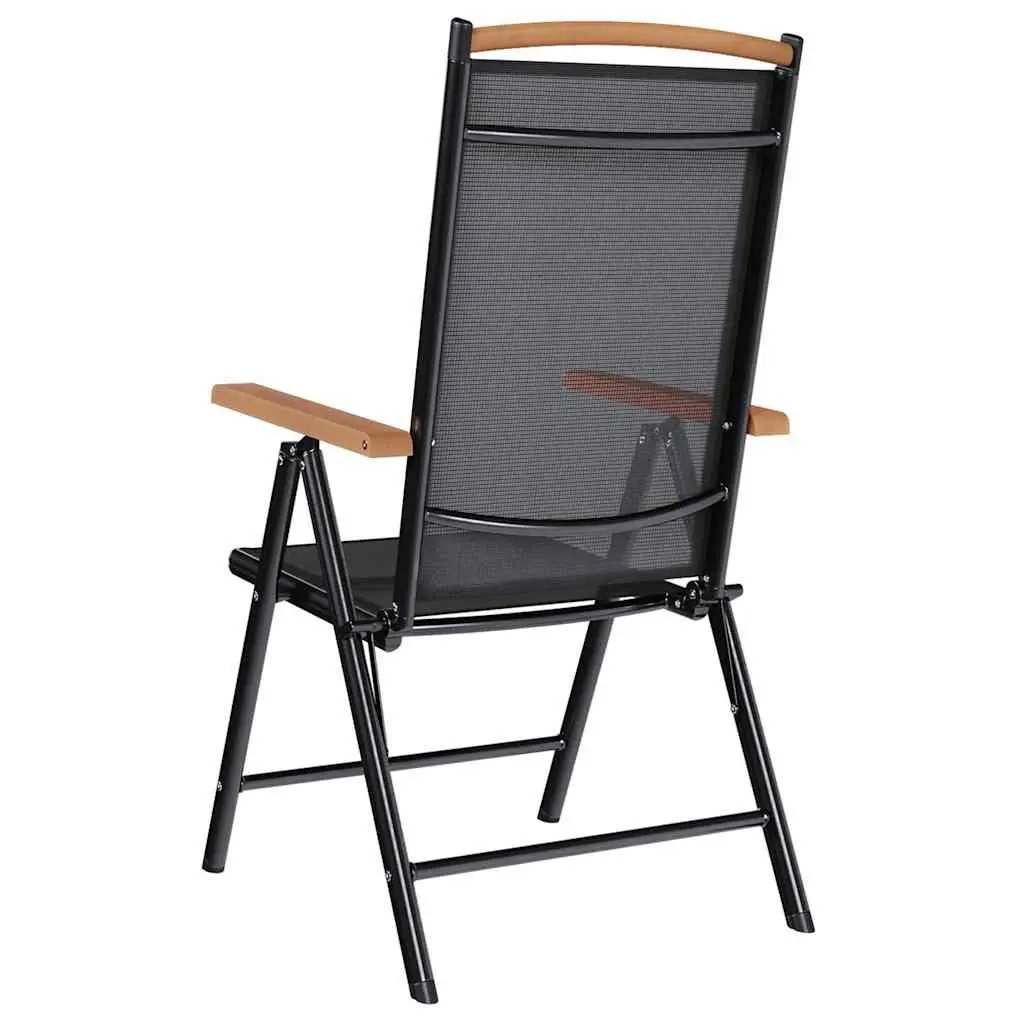 Folding Garden Chairs Set Powder-coated Aluminium 4 Piece Adjustable Textilene Black