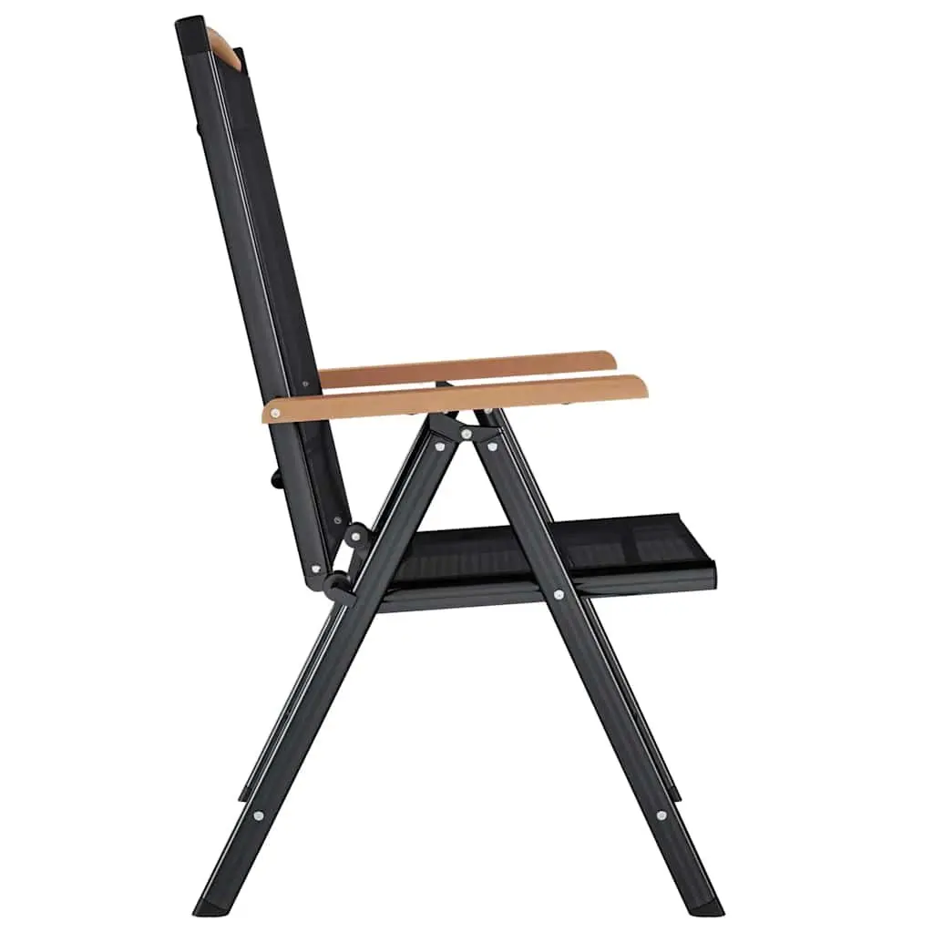 Folding Garden Chairs Set Powder-coated Aluminium 4 Piece Adjustable Textilene Black