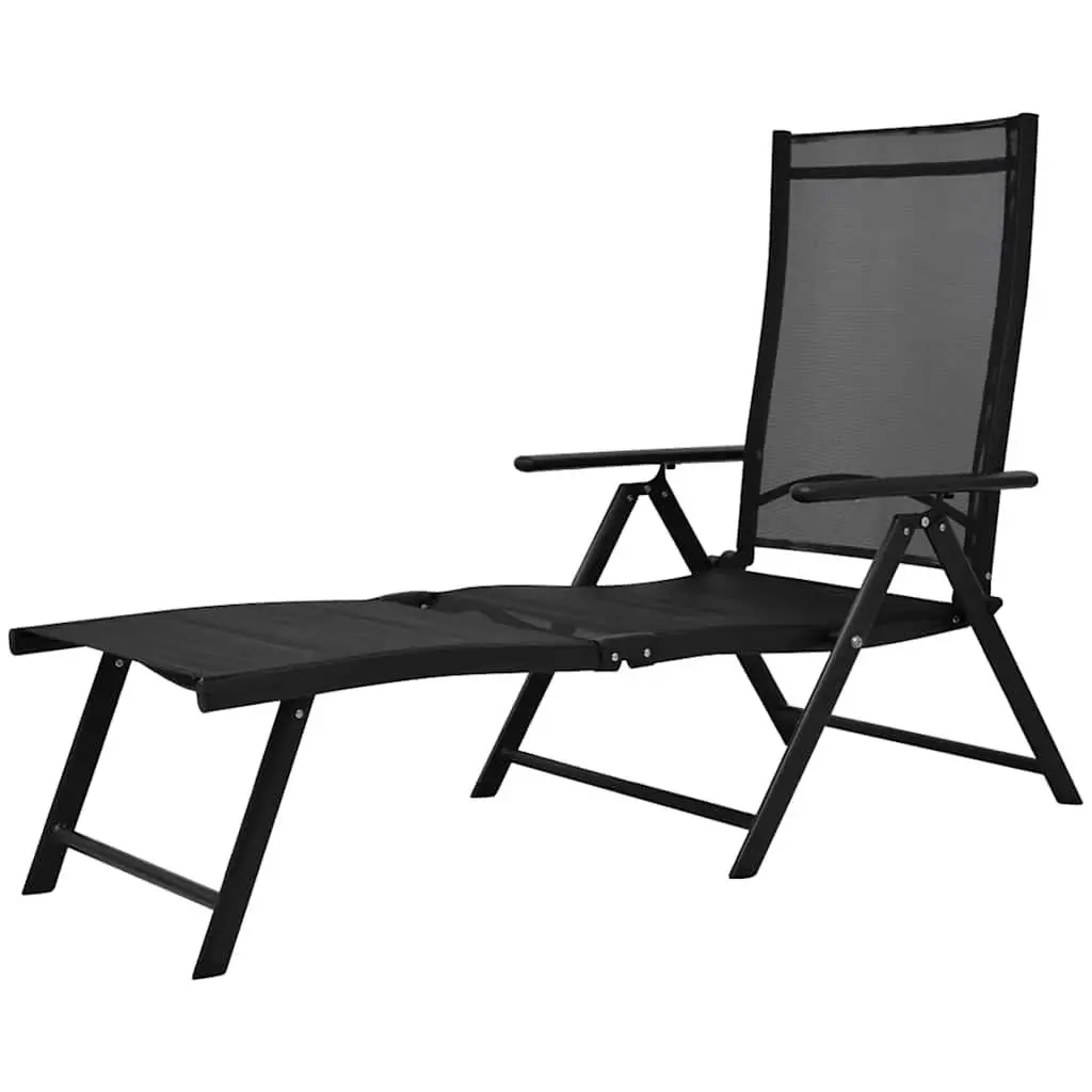 Folding Sun Lounger Aluminium Lightweight Black Weatherproof Reclining Chair
