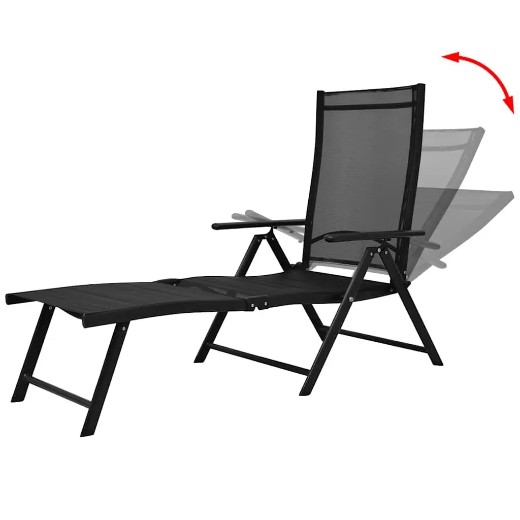 Folding Sun Lounger Aluminium Lightweight Black Weatherproof Reclining Chair