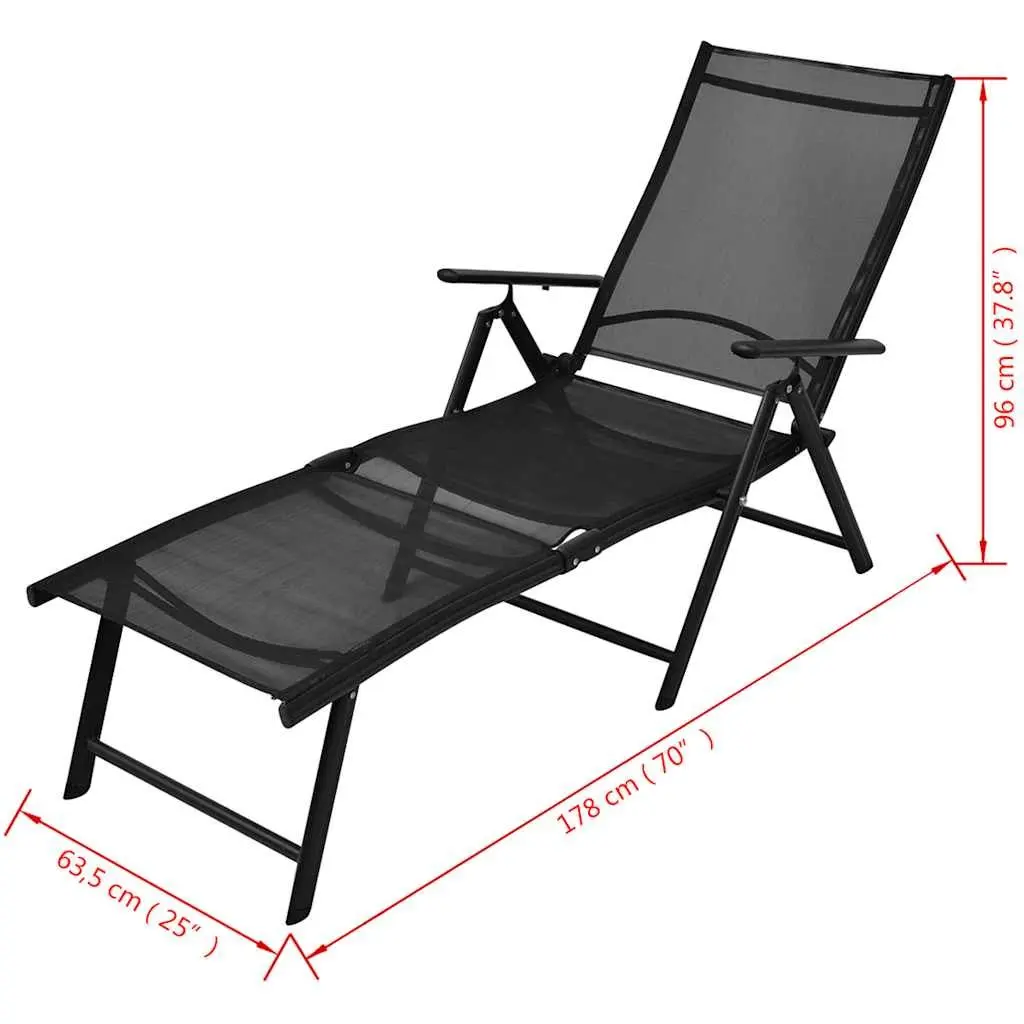 Folding Sun Lounger Aluminium Lightweight Black Weatherproof Reclining Chair