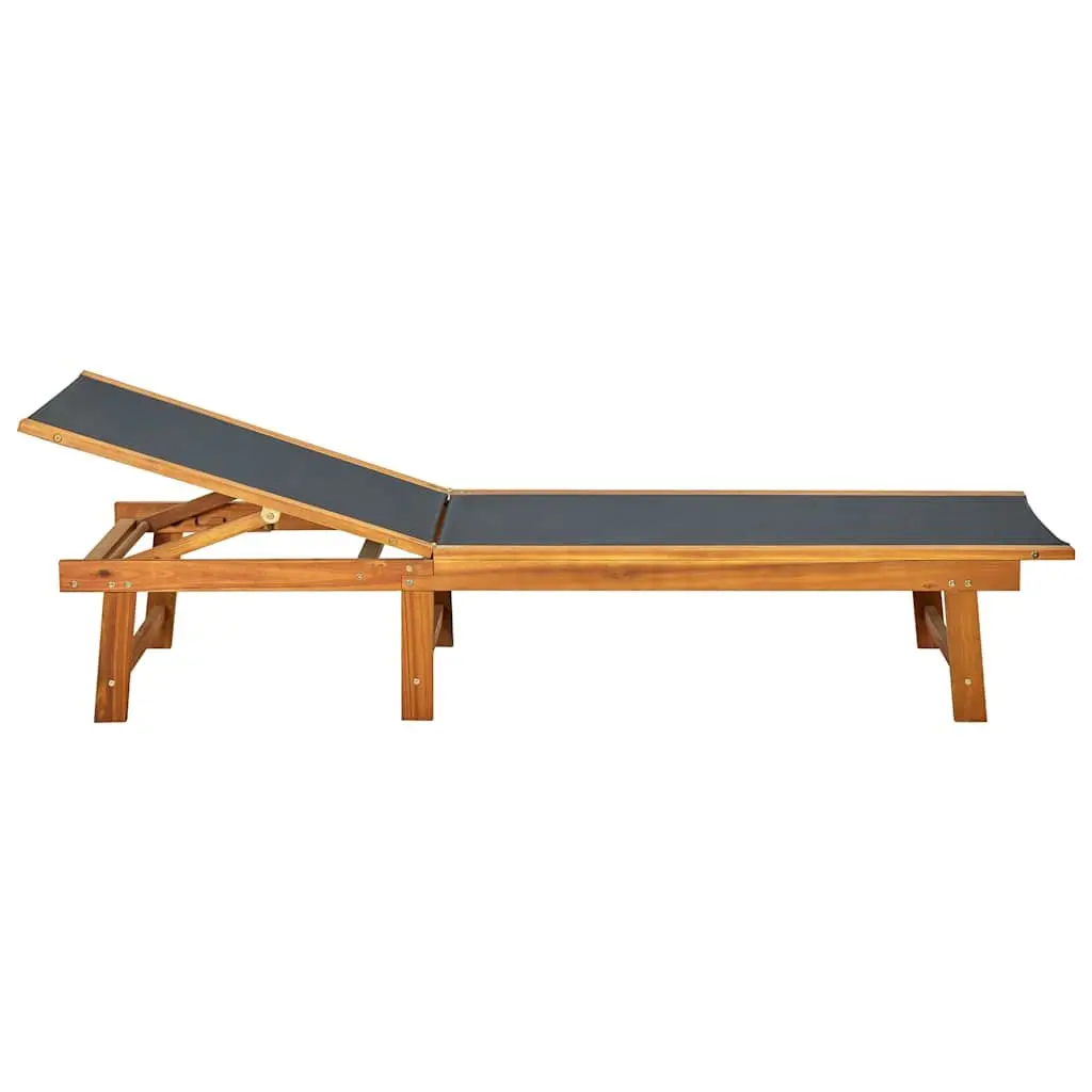 Outdoor Recliner Adjustable Sun Lounger Acacia Wood Textilene Brown Garden Furniture