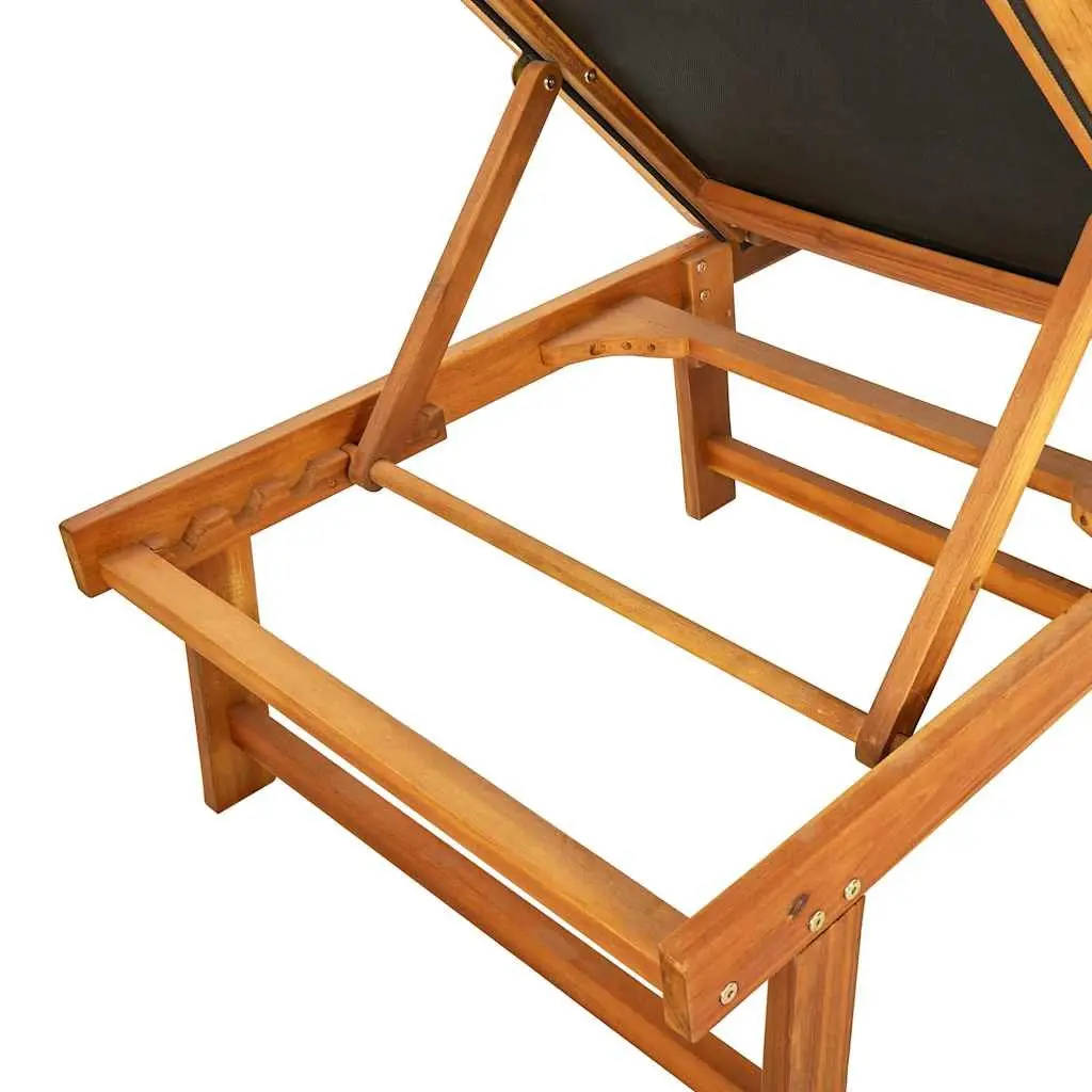 Outdoor Recliner Adjustable Sun Lounger Acacia Wood Textilene Brown Garden Furniture