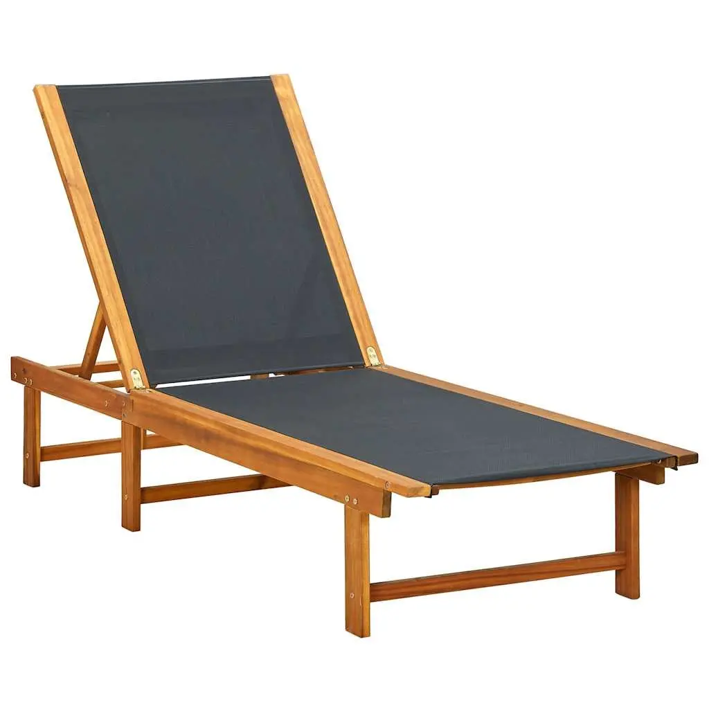 Outdoor Sun Lounger Set Adjustable Brown Textilene Acacia Wood with Side Table