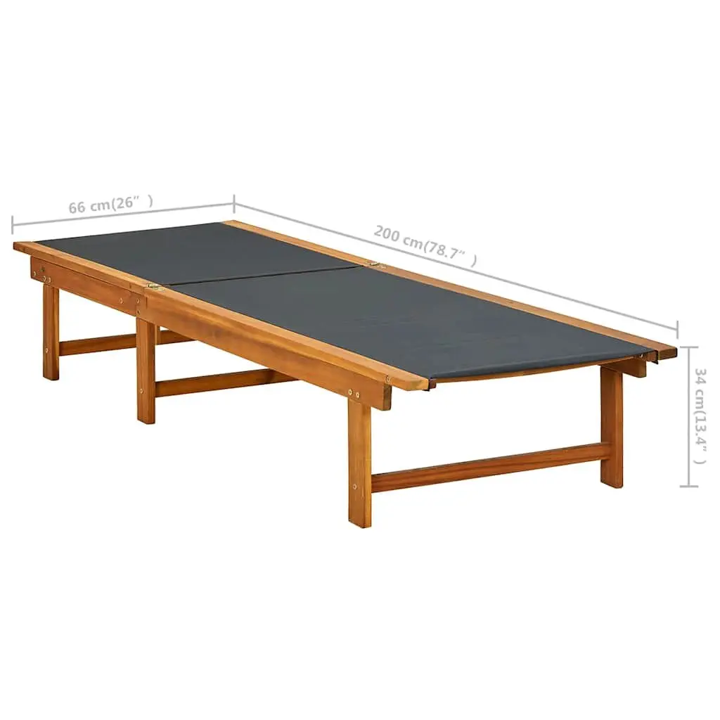 Outdoor Sun Lounger Set Adjustable Brown Textilene Acacia Wood with Side Table
