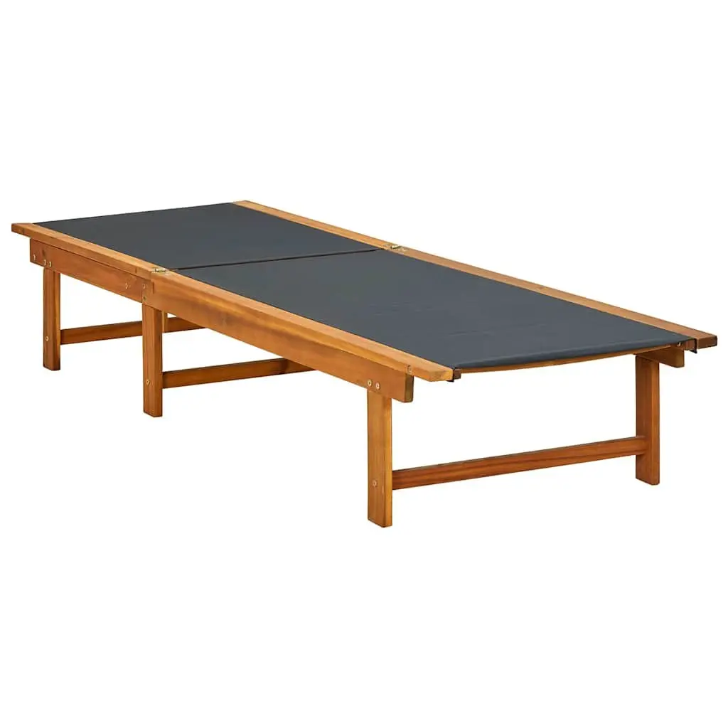 Outdoor Sun Lounger Set Adjustable Brown Textilene Acacia Wood with Side Table