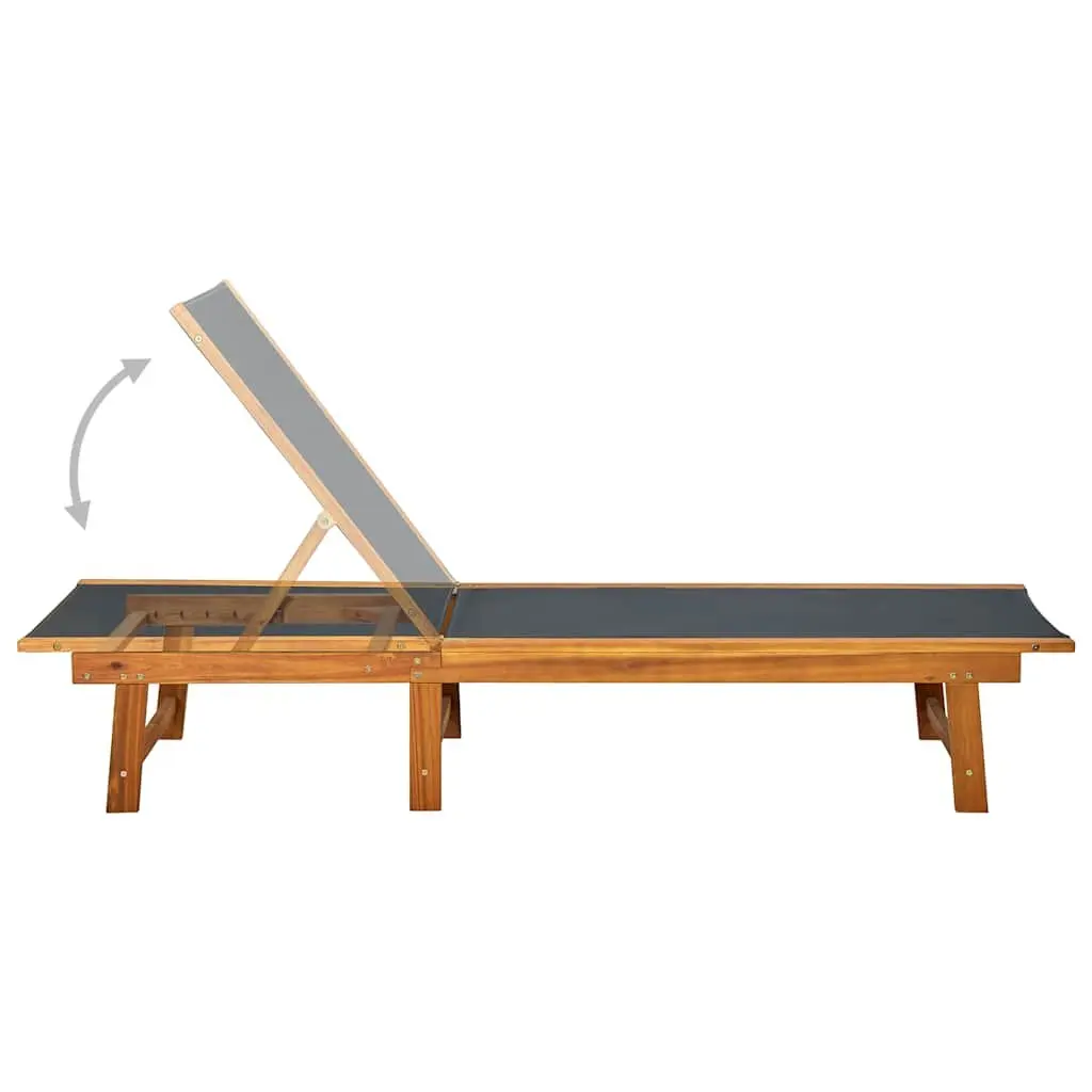 Outdoor Sun Lounger Set Adjustable Brown Textilene Acacia Wood with Side Table