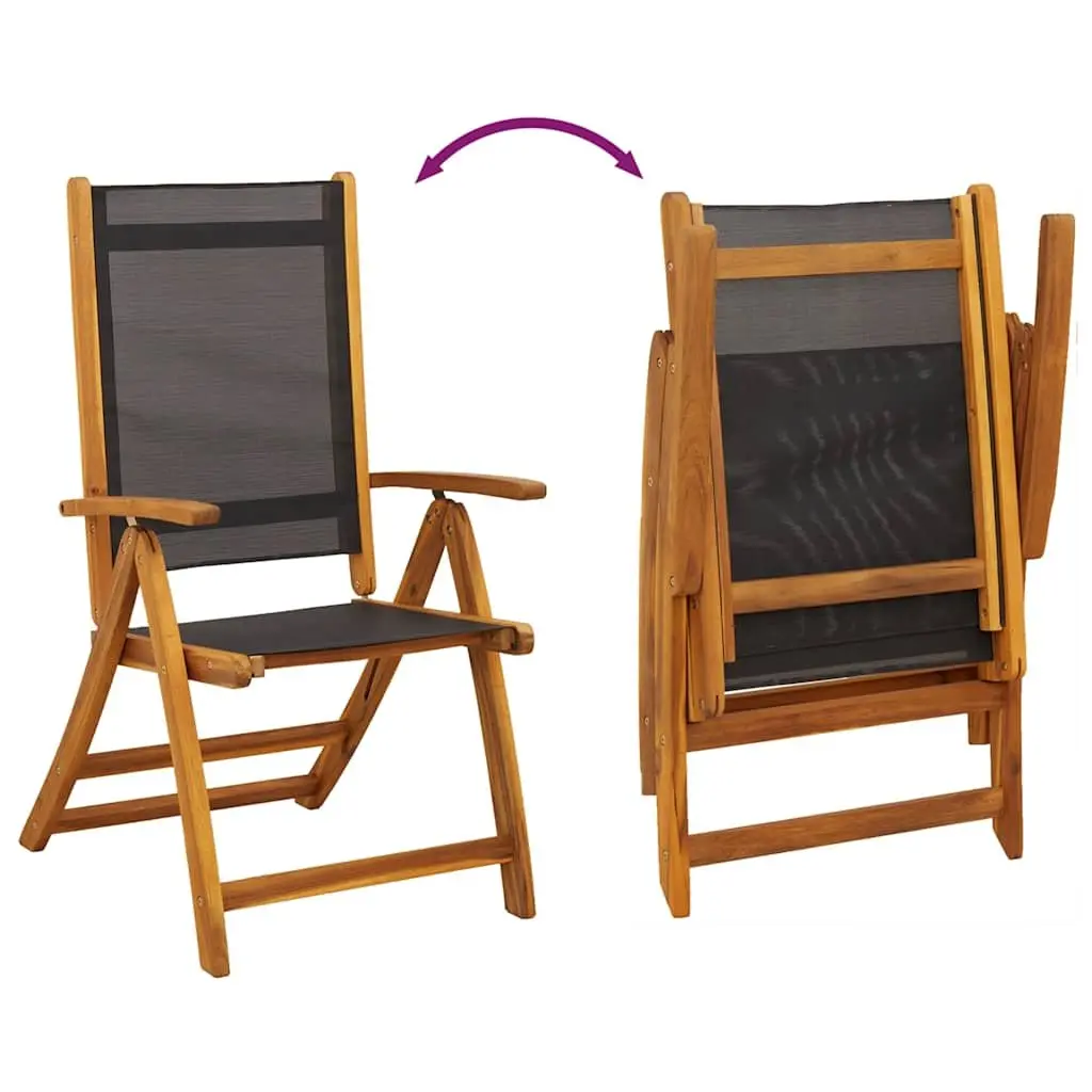 Folding Garden Chairs Acacia Wood Textilene 5 Position Black 2 Piece Set