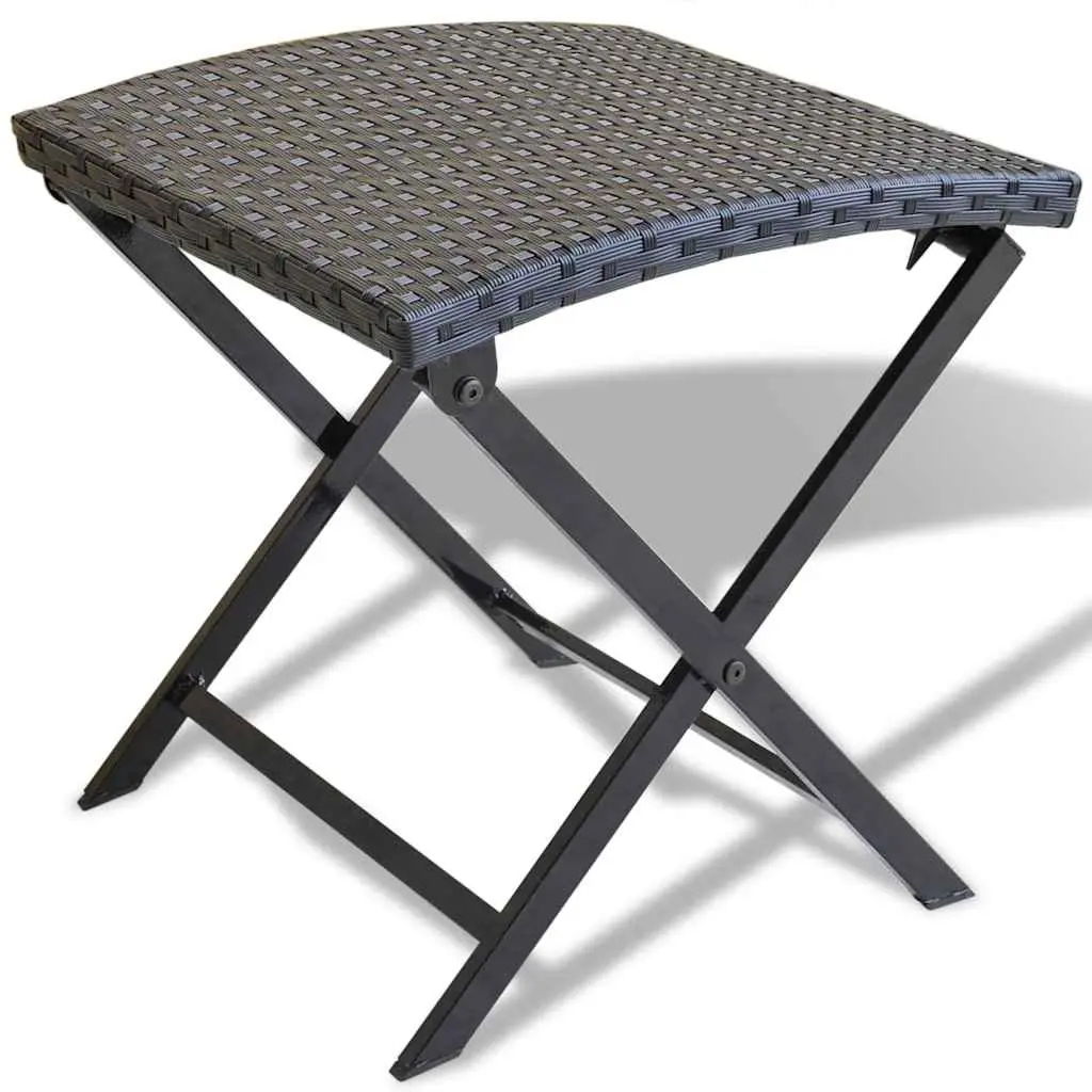 Folding Stool PE Rattan Seat Powder-coated Steel Frame Lightweight Portable Black