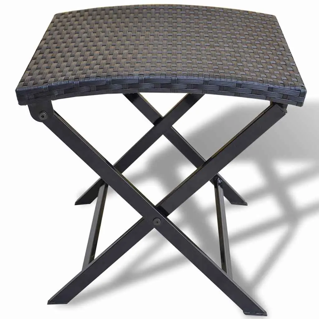 Folding Stool PE Rattan Seat Powder-coated Steel Frame Lightweight Portable Black