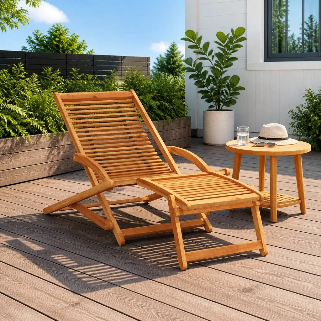 Sun Lounger Deck Chair with Footrest Foldable Garden Patio Relaxer Seating