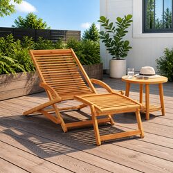 Sun Lounger Deck Chair with Footrest Foldable Garden Patio Relaxer Seating