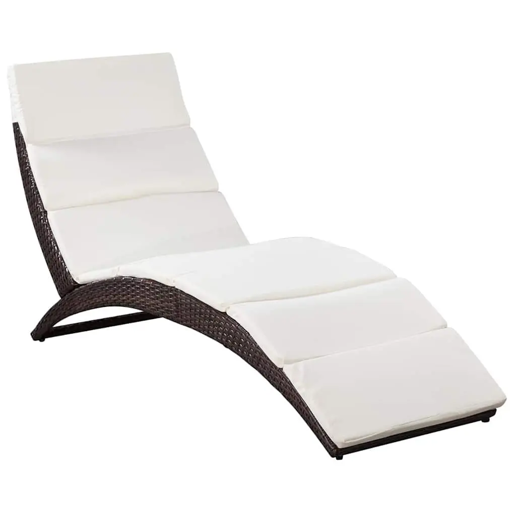 Sun Lounger Folding Rattan Garden Patio Outdoor Deck Chair with Cushion Brown