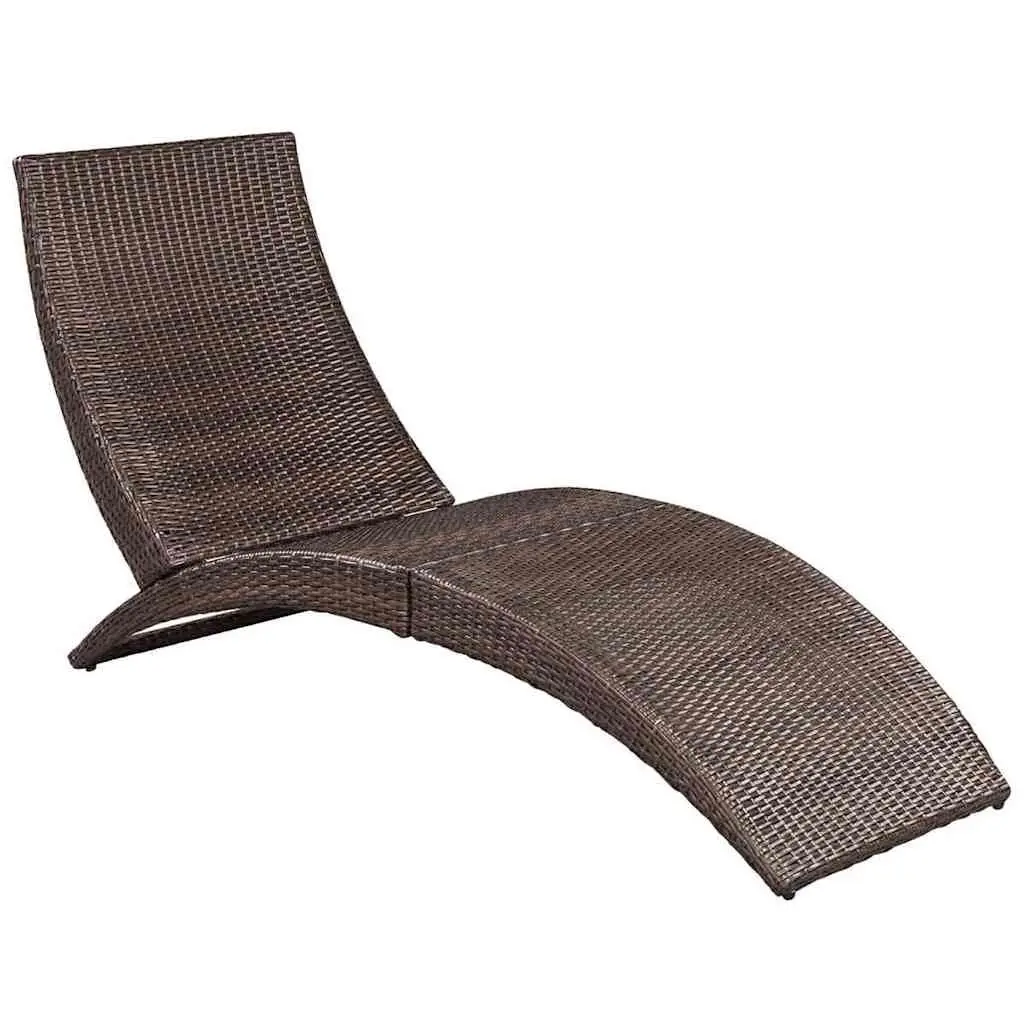 Sun Lounger Folding Rattan Garden Patio Outdoor Deck Chair with Cushion Brown