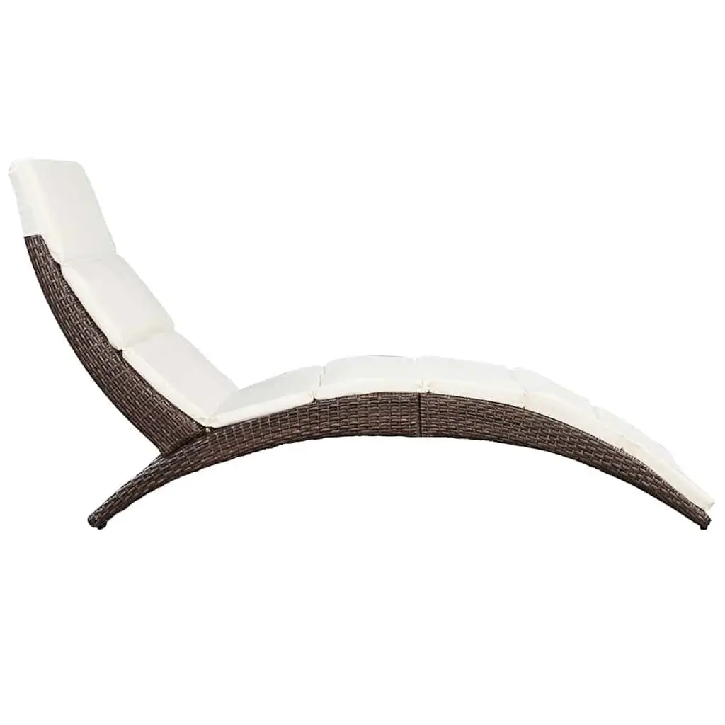 Sun Lounger Folding Rattan Garden Patio Outdoor Deck Chair with Cushion Brown