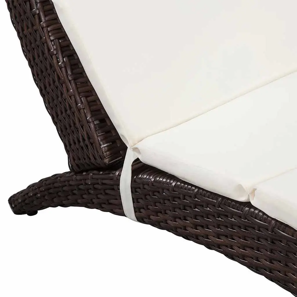 Sun Lounger Folding Rattan Garden Patio Outdoor Deck Chair with Cushion Brown