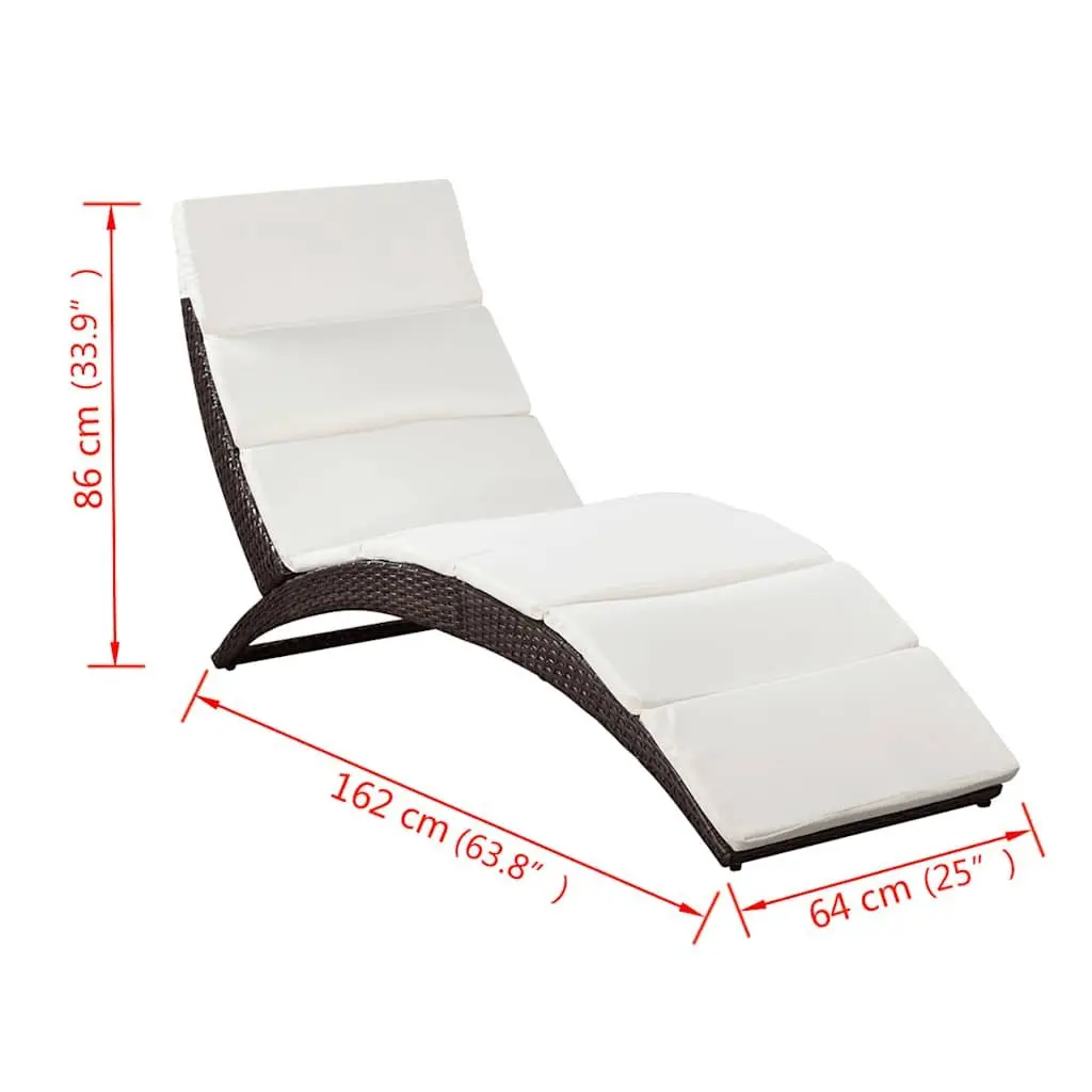 Sun Lounger Folding Rattan Garden Patio Outdoor Deck Chair with Cushion Brown