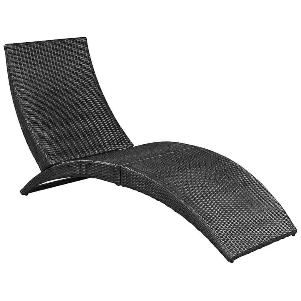 Sun Lounger Folding PE Rattan Black with Cream White Cushion