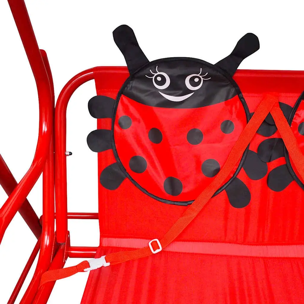 Kids Swing Seat Steel Frame Red with Sunshade Canopy