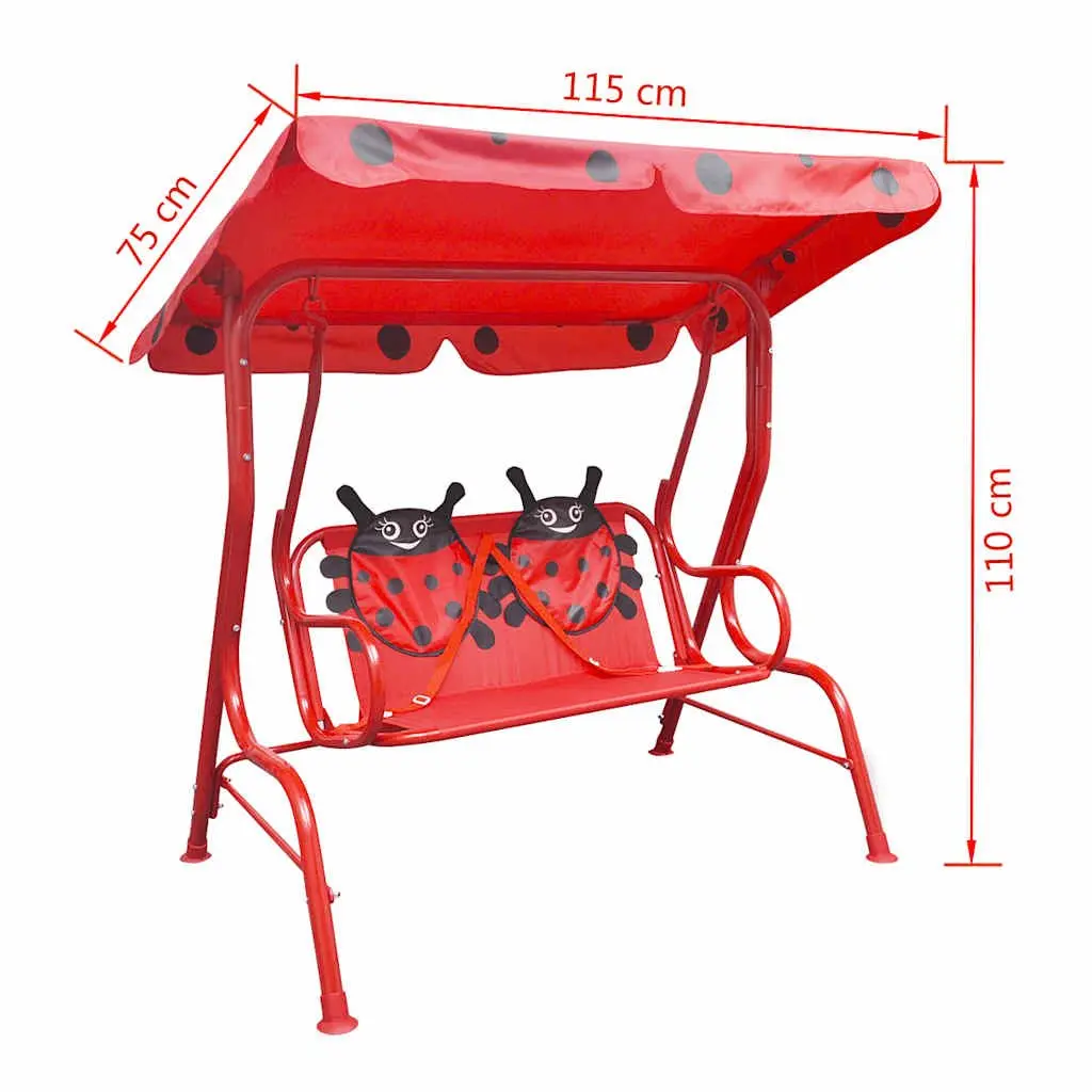 Kids Swing Seat Steel Frame Red with Sunshade Canopy