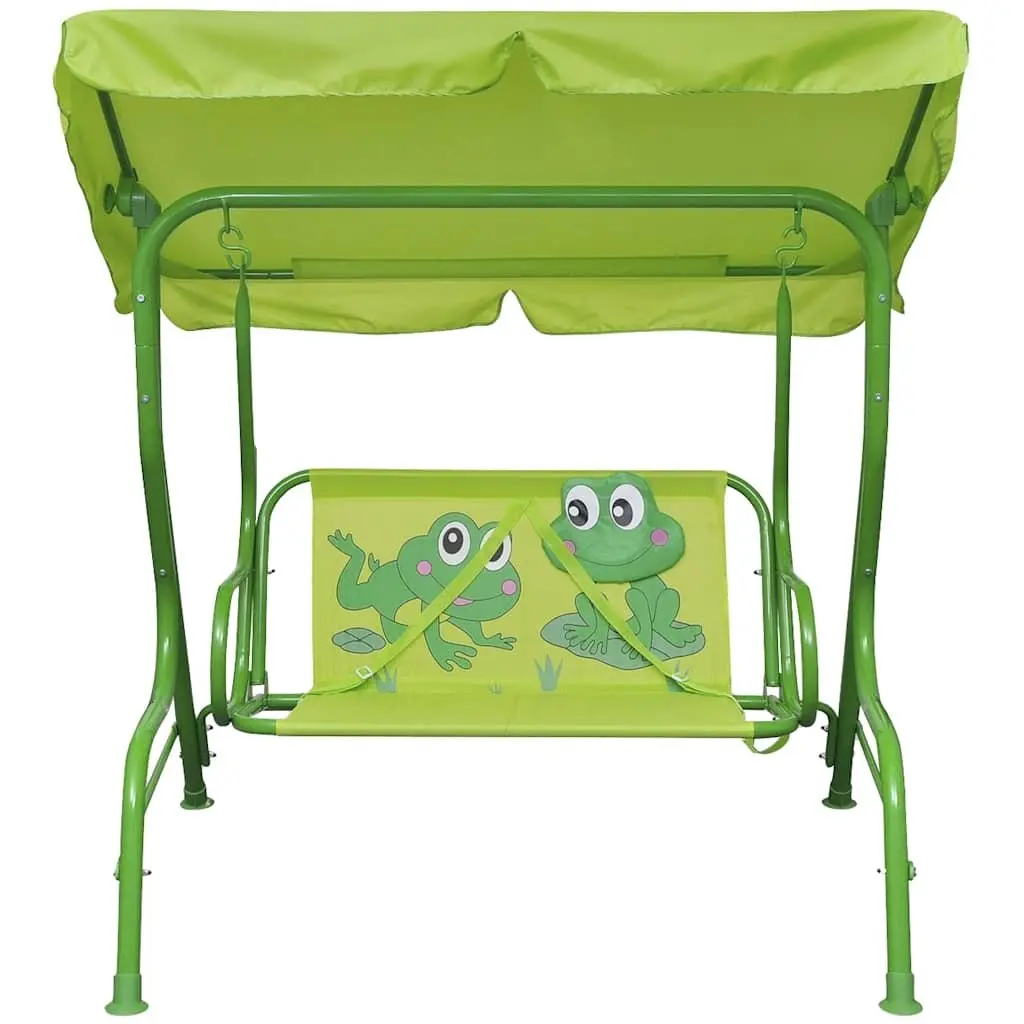 Kids Swing Seat Steel Frame Green with Sunshade Canopy
