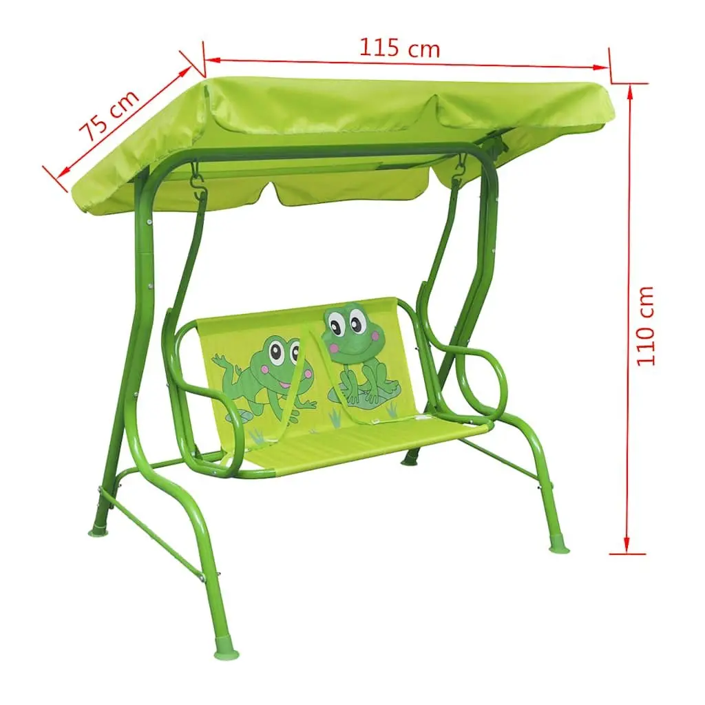 Kids Swing Seat Steel Frame Green with Sunshade Canopy