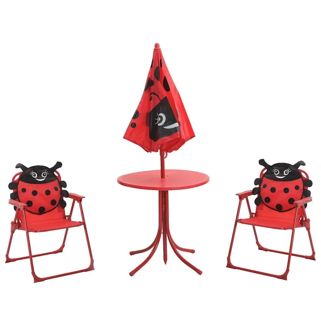 Kids Garden Bistro Set Outdoor Furniture Steel 3 Piece Table Chairs Umbrella Red