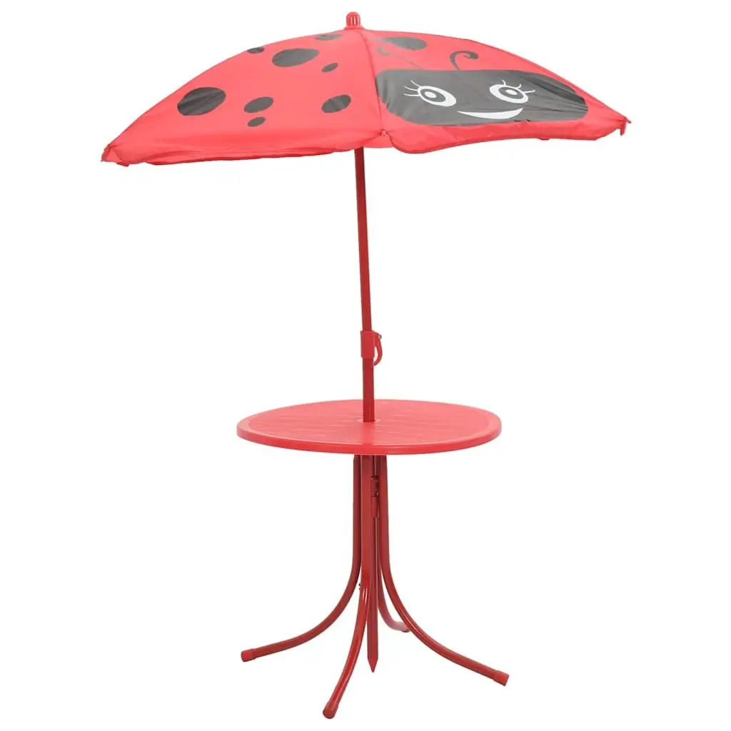Kids Garden Bistro Set Outdoor Furniture Steel 3 Piece Table Chairs Umbrella Red