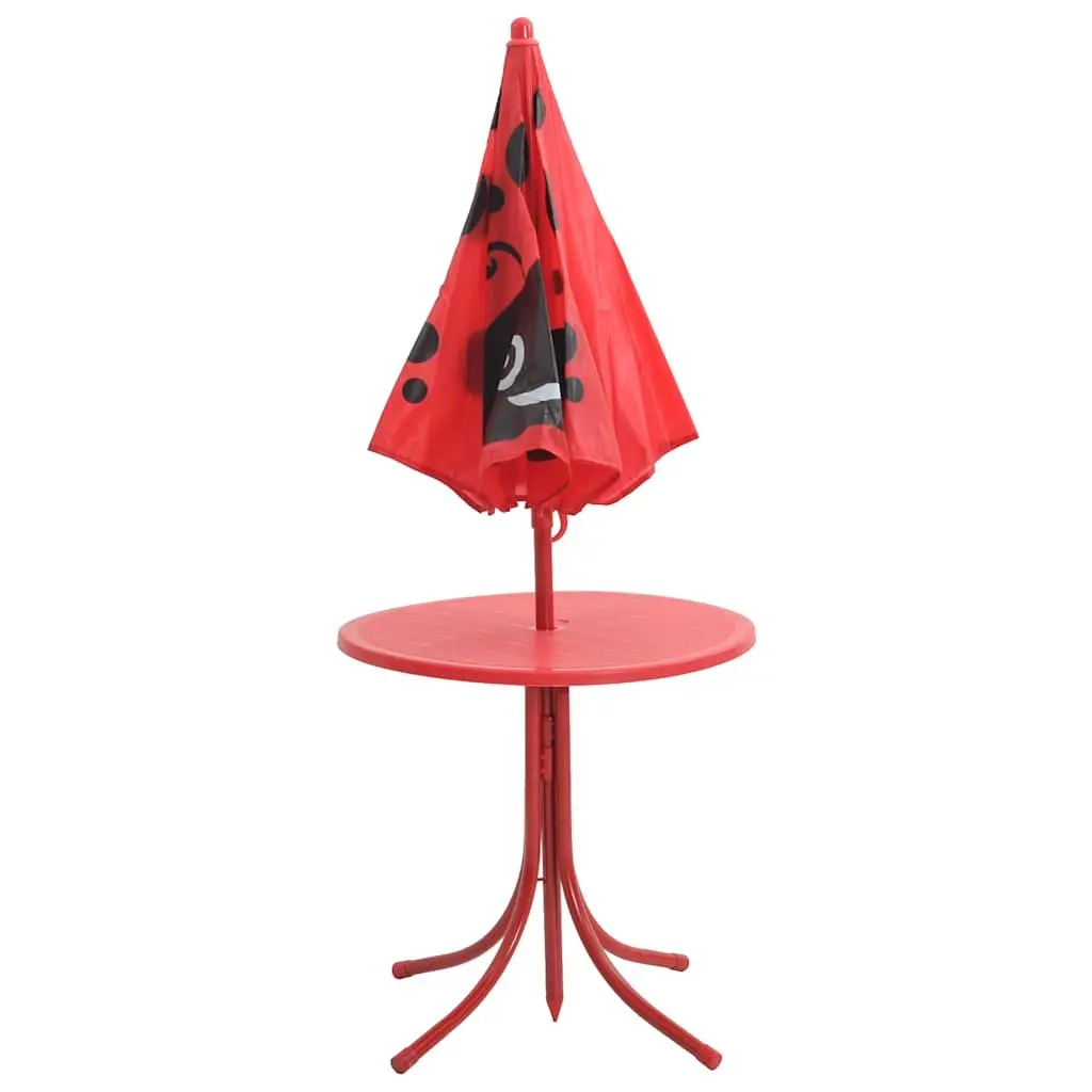 Kids Garden Bistro Set Outdoor Furniture Steel 3 Piece Table Chairs Umbrella Red