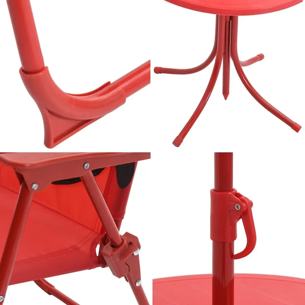 Kids Garden Bistro Set Outdoor Furniture Steel 3 Piece Table Chairs Umbrella Red