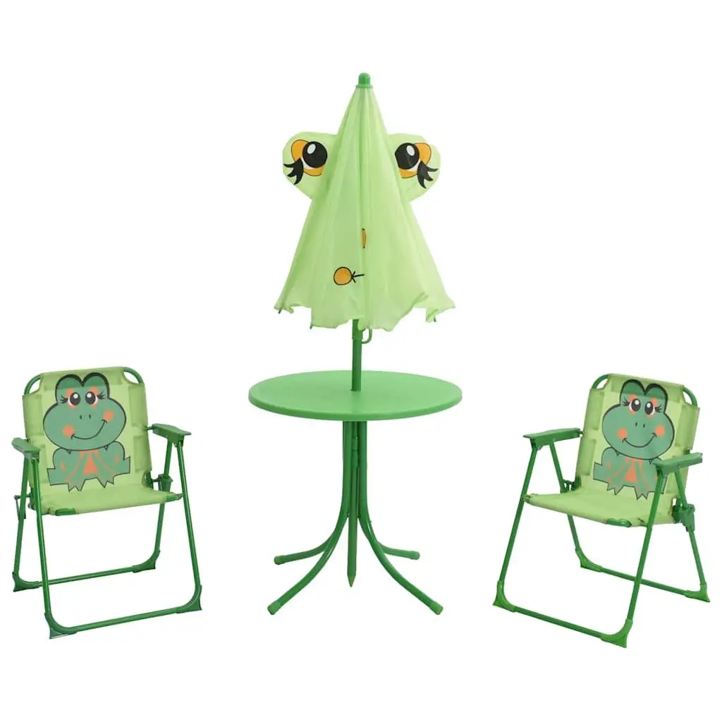 3 Piece Heavy Duty Steel Kids Outdoor Furniture Set Green Table Chairs Parasol