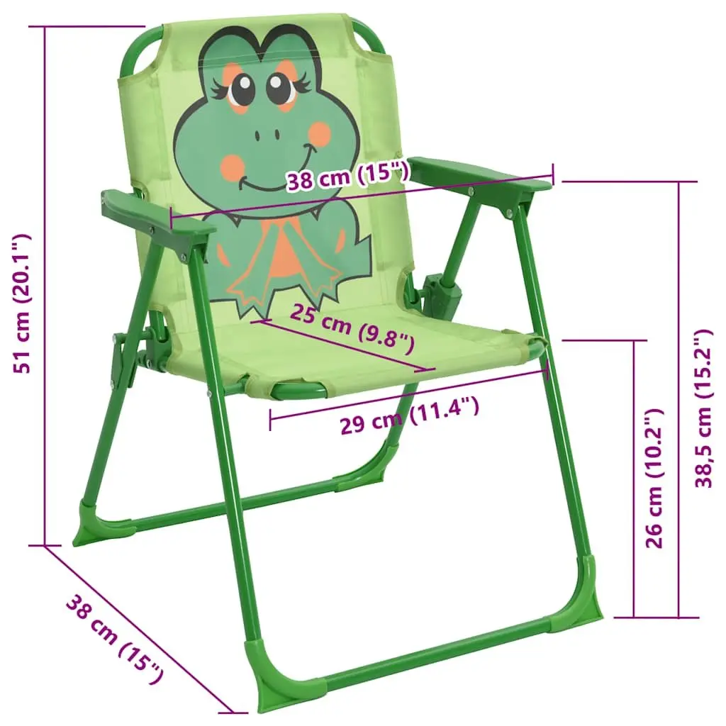3 Piece Heavy Duty Steel Kids Outdoor Furniture Set Green Table Chairs Parasol