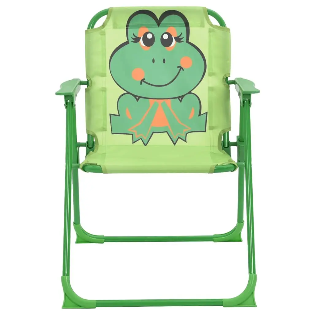 3 Piece Heavy Duty Steel Kids Outdoor Furniture Set Green Table Chairs Parasol