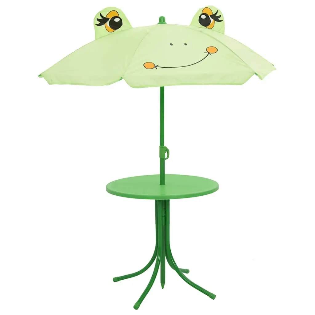 3 Piece Heavy Duty Steel Kids Outdoor Furniture Set Green Table Chairs Parasol