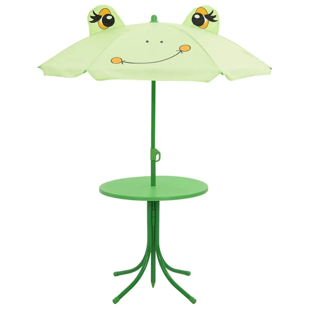 3 Piece Heavy Duty Steel Kids Outdoor Furniture Set Green Table Chairs Parasol