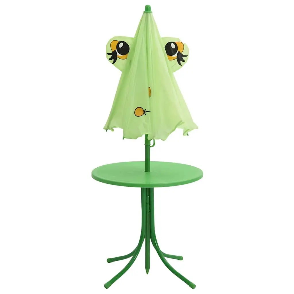 3 Piece Heavy Duty Steel Kids Outdoor Furniture Set Green Table Chairs Parasol