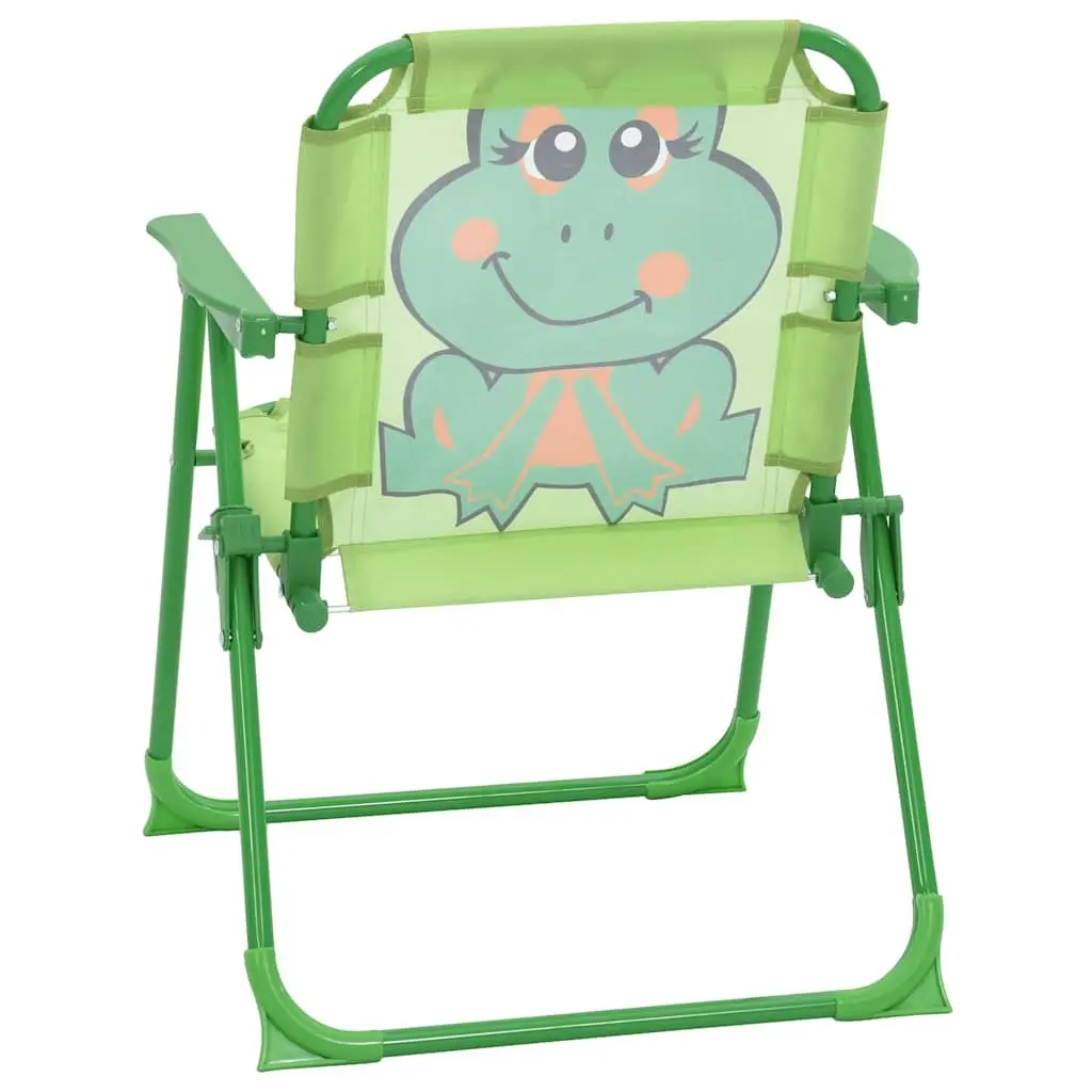 3 Piece Heavy Duty Steel Kids Outdoor Furniture Set Green Table Chairs Parasol