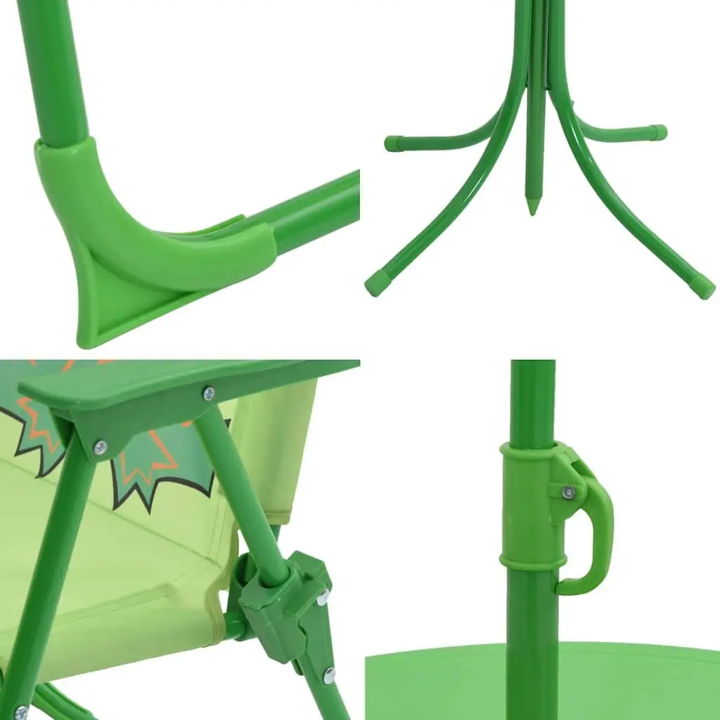 3 Piece Heavy Duty Steel Kids Outdoor Furniture Set Green Table Chairs Parasol