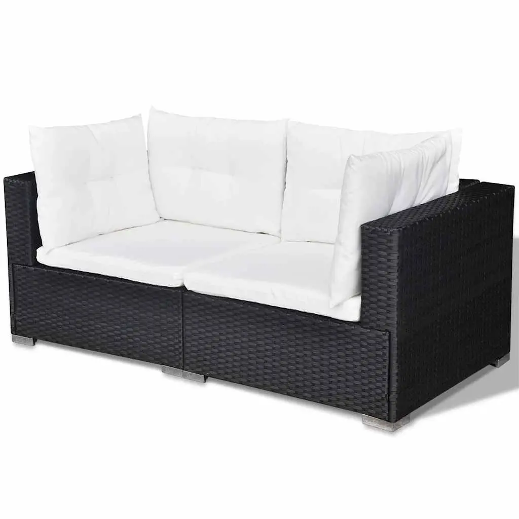 5 Piece Outdoor Lounge Set PE Rattan Sofa with Cushions Black
