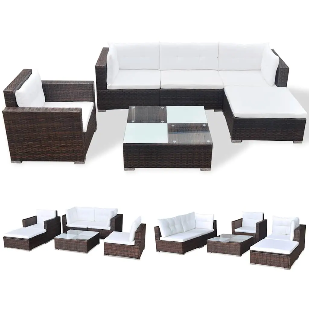 Garden Lounge Set 6 Piece Outdoor Furniture Patio Rattan Sofa with Cushions