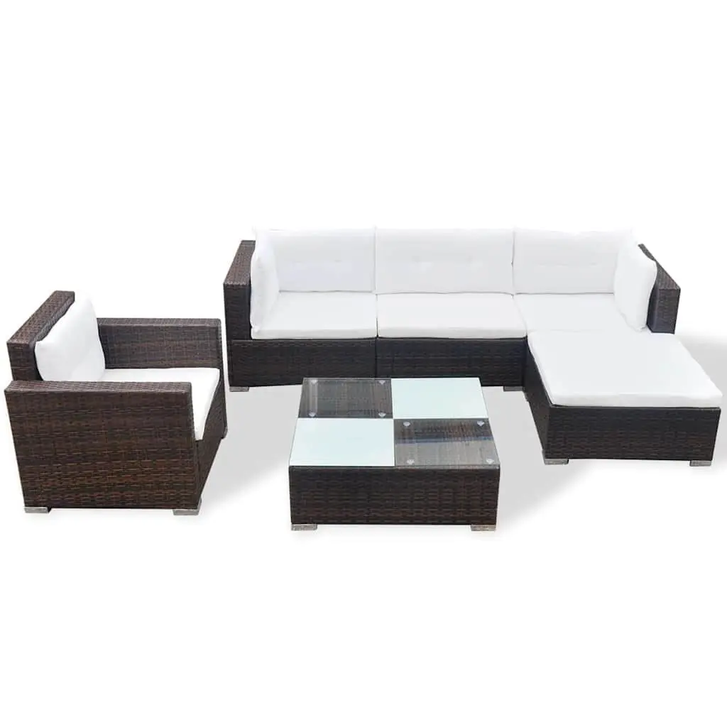 Garden Lounge Set 6 Piece Outdoor Furniture Patio Rattan Sofa with Cushions
