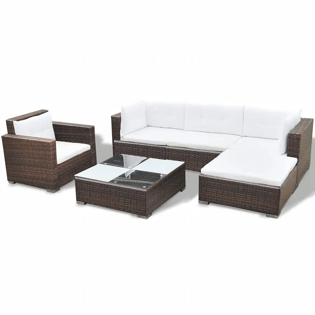 Garden Lounge Set 6 Piece Outdoor Furniture Patio Rattan Sofa with Cushions