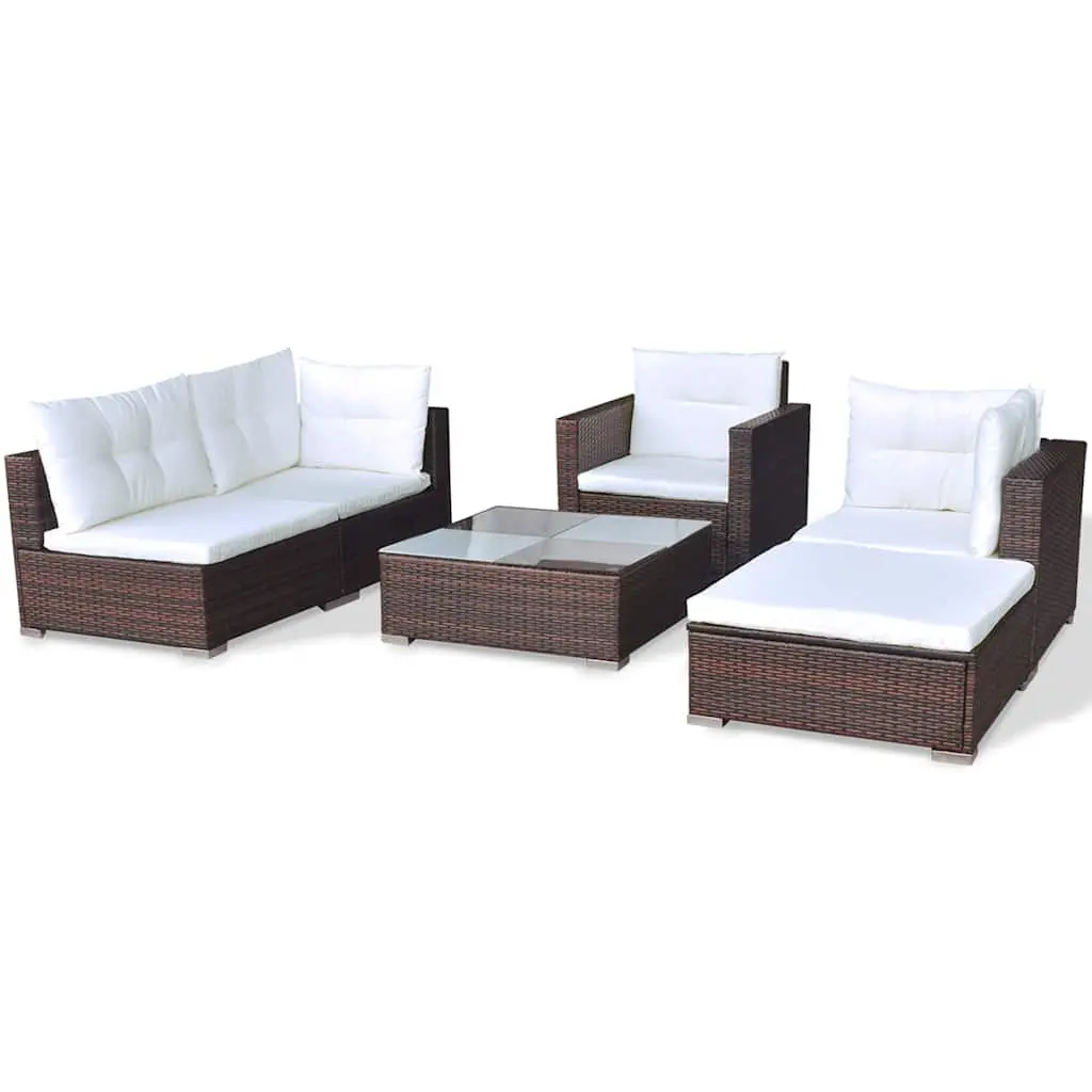 Garden Lounge Set 6 Piece Outdoor Furniture Patio Rattan Sofa with Cushions