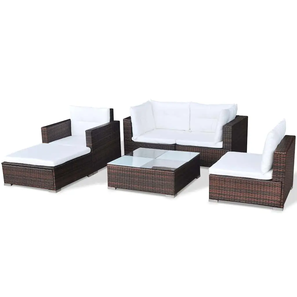 Garden Lounge Set 6 Piece Outdoor Furniture Patio Rattan Sofa with Cushions