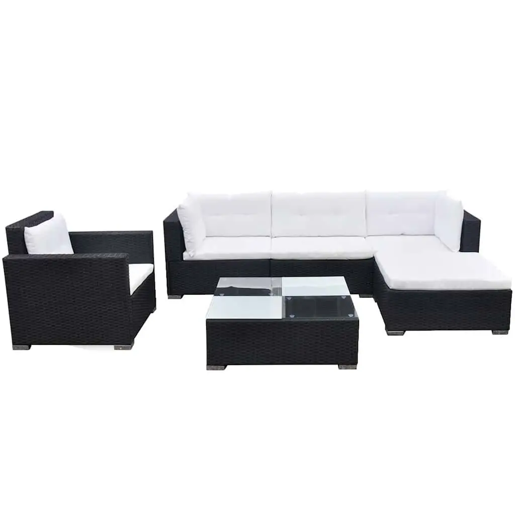 Garden Lounge Set 6 Piece Outdoor Patio Furniture Black Poly Rattan Sofa