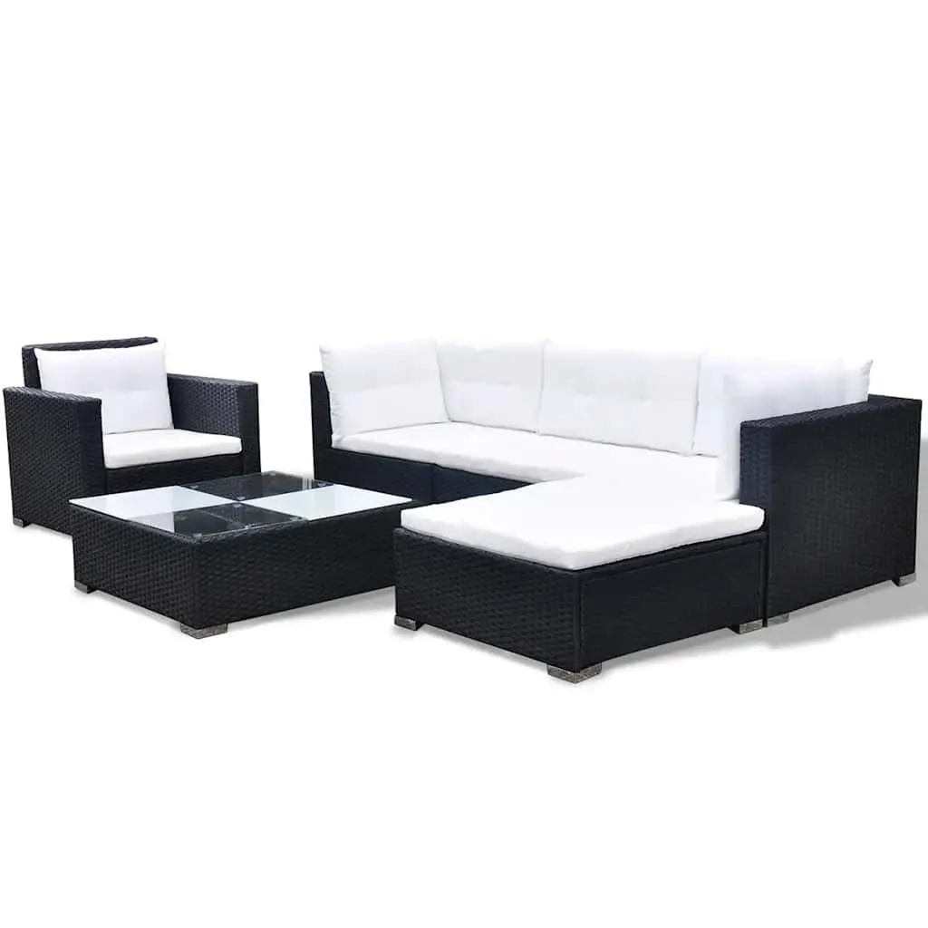 Garden Lounge Set 6 Piece Outdoor Patio Furniture Black Poly Rattan Sofa