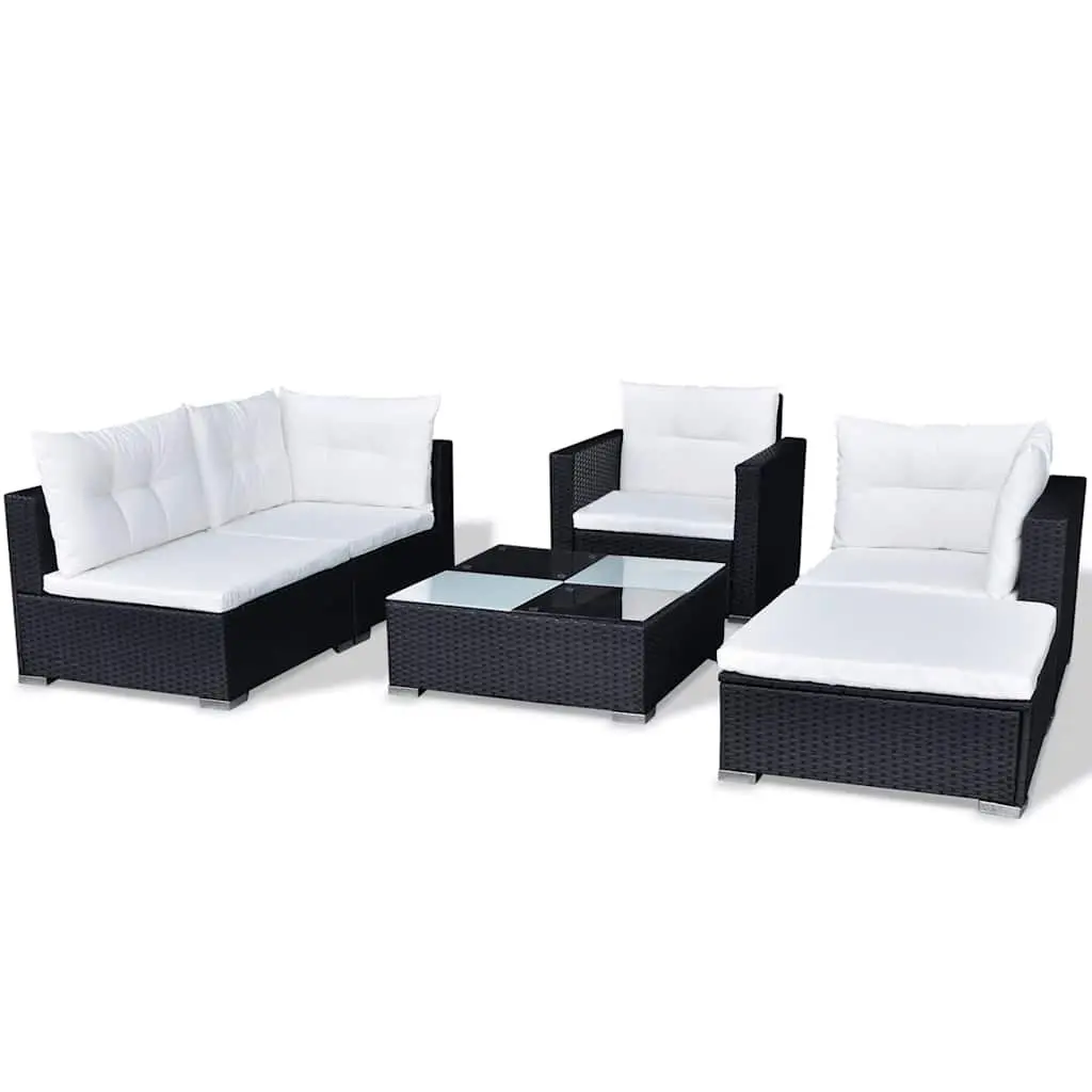 Garden Lounge Set 6 Piece Outdoor Patio Furniture Black Poly Rattan Sofa