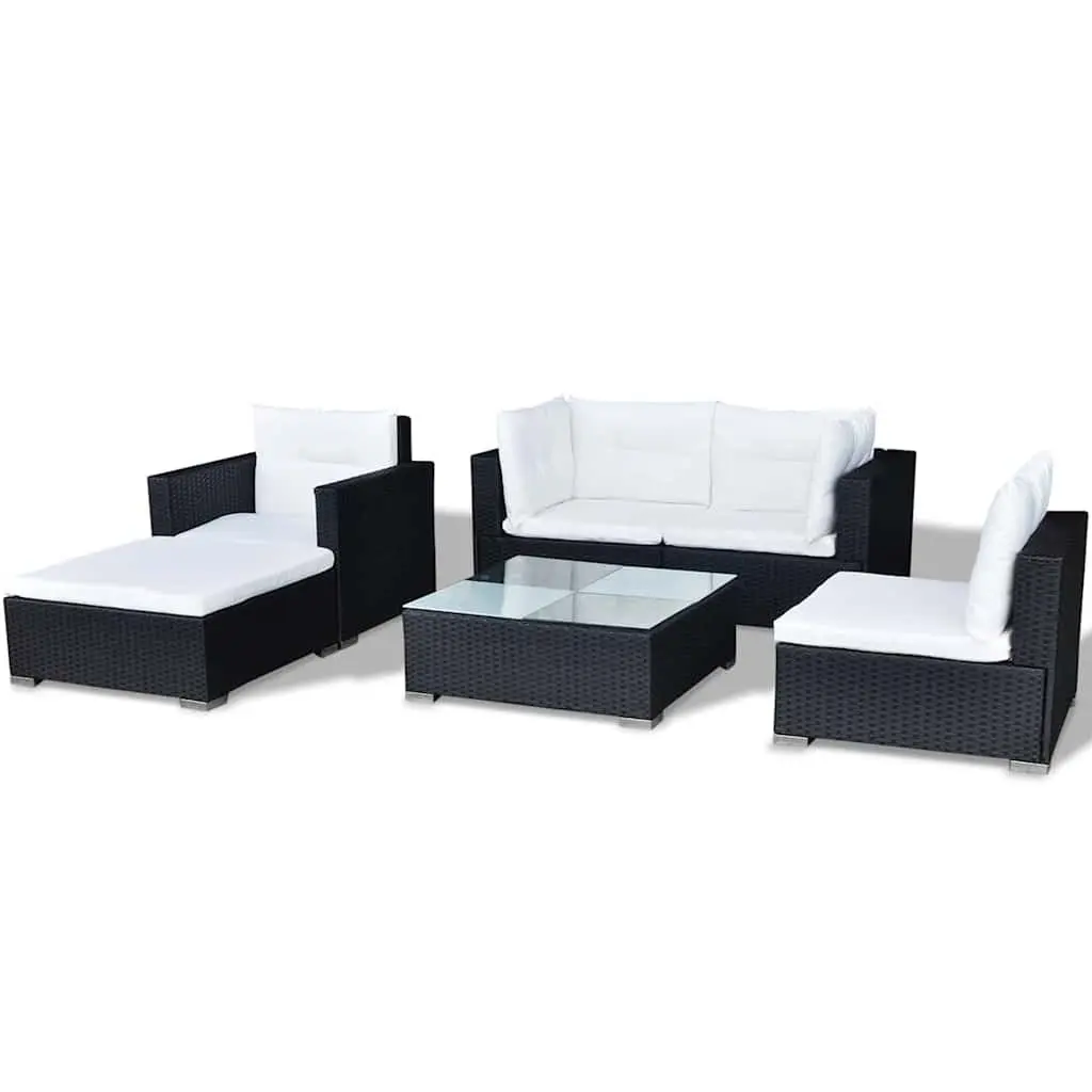 Garden Lounge Set 6 Piece Outdoor Patio Furniture Black Poly Rattan Sofa