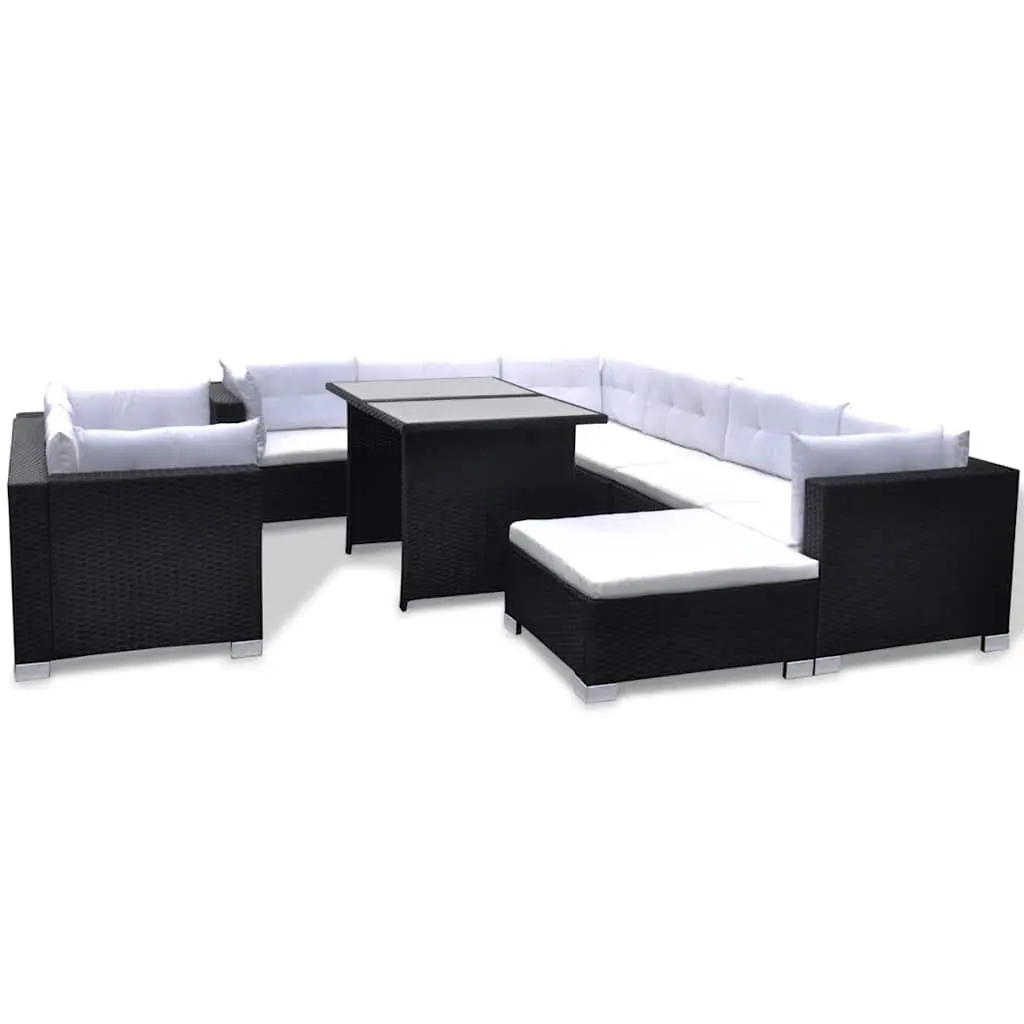 Outdoor Lounge Set 10 Piece PE Rattan Modular Patio Furniture Black